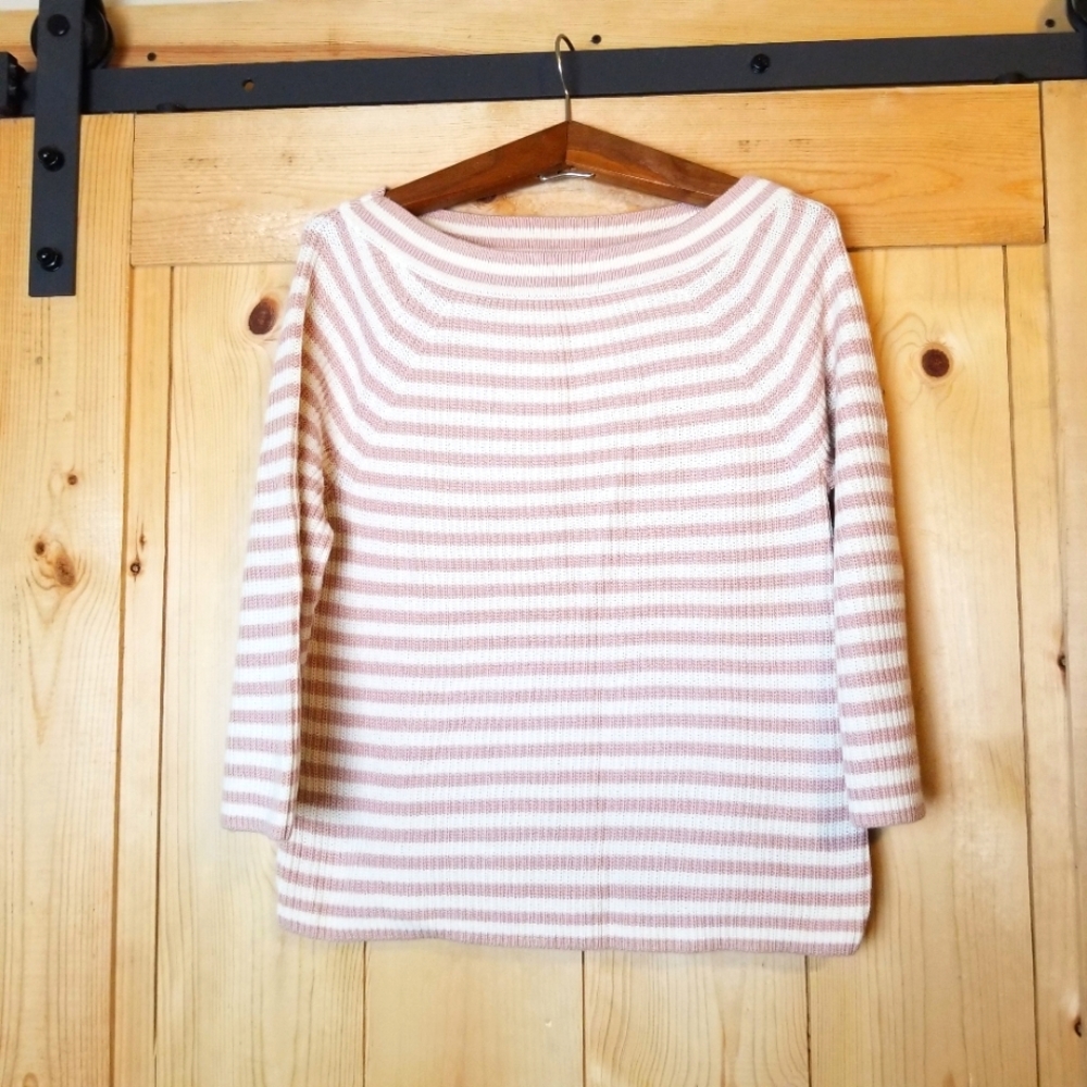 J. Crew Knit Cotton Striped Boat Neck 3/4 Length Sleeve Sweater